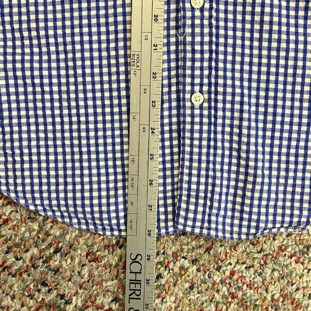 J. Crew Royal Blue White Gingham Check Seersucker SS Buttondown Shirt Sz L - Picture 14 of 16